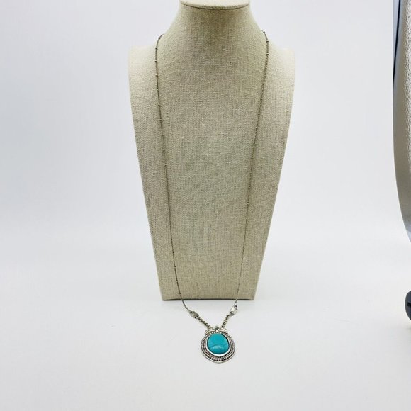AEO Signed Faux Turquoise Pendant Necklace Silver Tone Ethnic Native Tribal SW - Picture 8 of 9